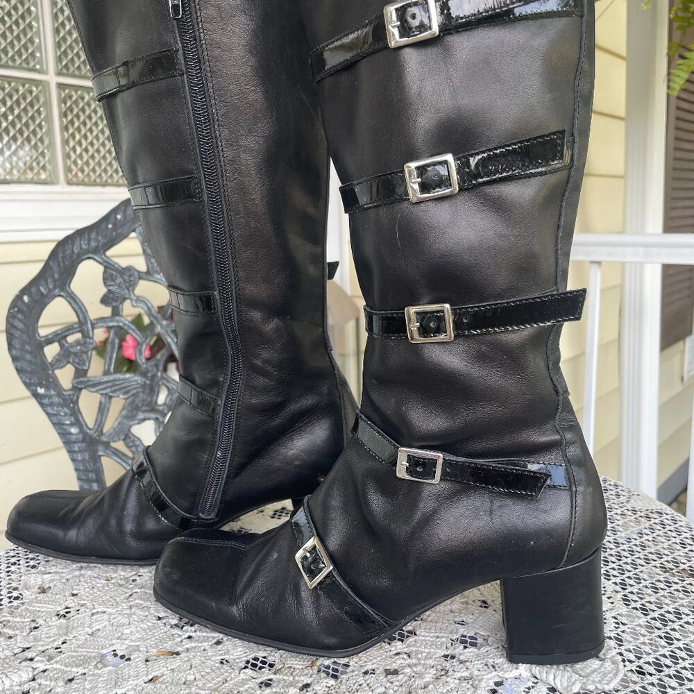 Black Buckle Block Heel Boot size 7.5
